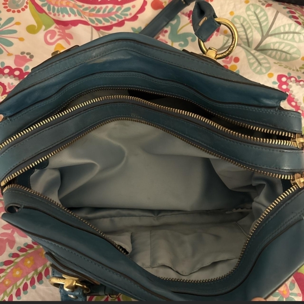 Coach Teal Leather Hampton Lindsay Satchel Handbag with Gold Hardware - Picture 4 of 8